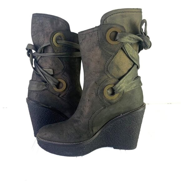 SCARPA LEATHER BOOTS GREEN BOOTS LACE UP BOOTS WEDGE BOOTS MADE IN ITALY SIZE 38 - Picture 7 of 16